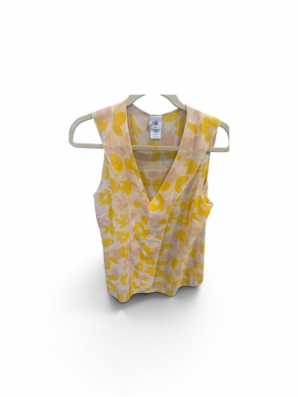 CAbi Yellow and Cream Floral V-Neck Sleeveless Camisole